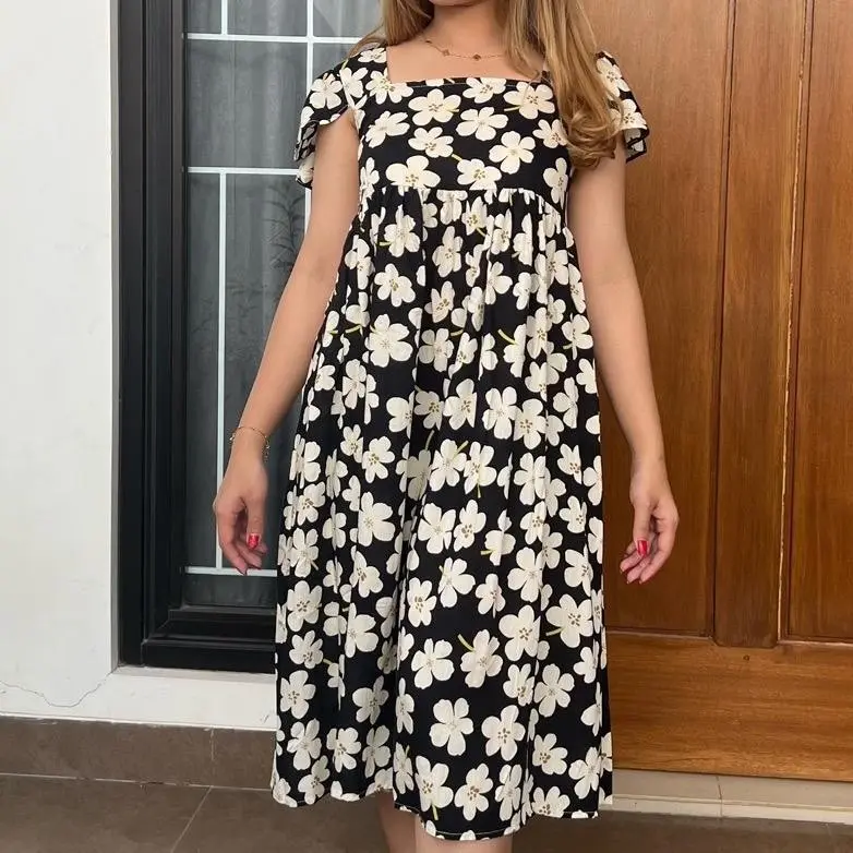 Queen Summer Dress Ruffle Babydoll Motif Pendek Wanita Casual Fit Rayon Premium LD 120 4