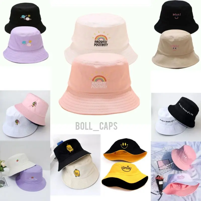 topi bucket bolak balik dengan fariasi bordel model korea .topi bucket fisherman.BUCKET HAT Anak Dewasa