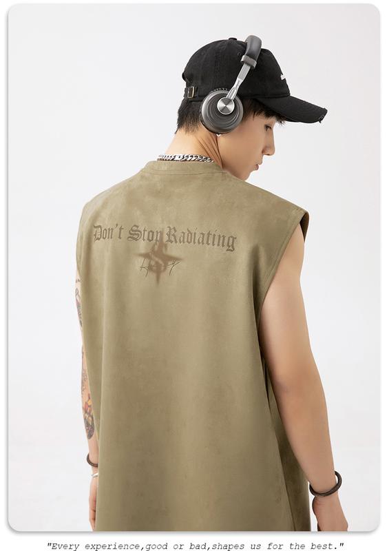 Product Introduction of Lotin Suede Thin Sports Vest Men's 2024 Summer New Sleeveless T-shirt American Letter Printed Casual Waistcoat 10
