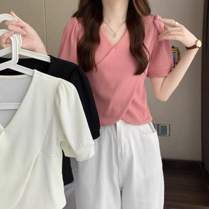 Áo Thun Vạt Chéo Cao Cấp Mã T Top Nữ Women Màu Đen Lolita Lolita Lolita