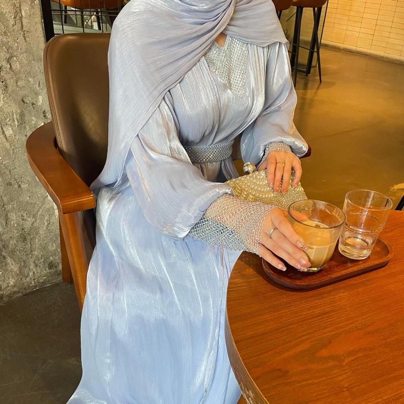 Product Introduction of 2025 Women's Clothing Muslim Abaya Chiffon Long Robe Dress Evening Gown 2