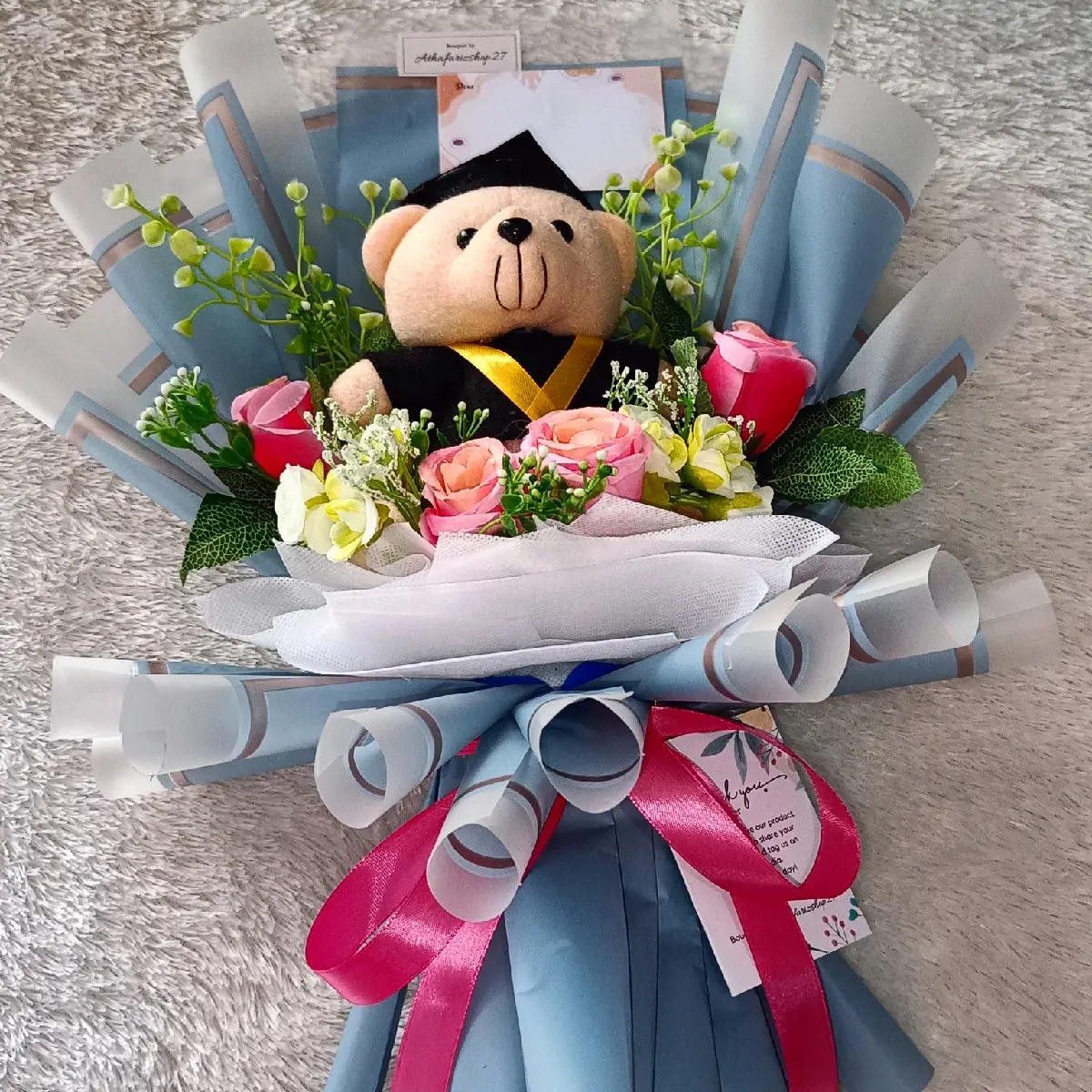 Bucket Boneka wisuda+bunga artificial Hadiah Toys Dolls