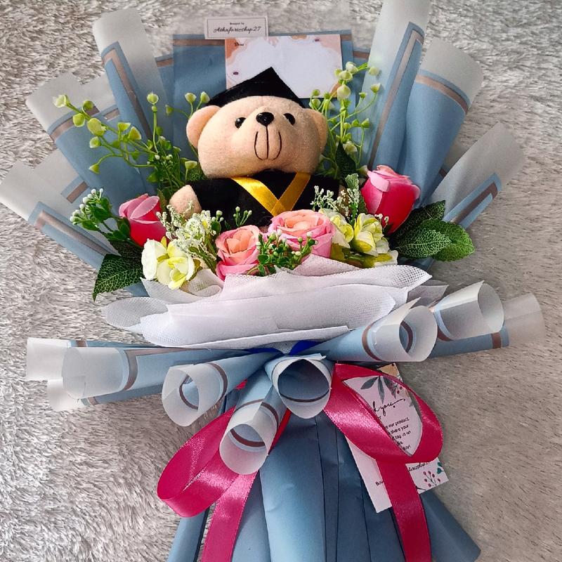 Bucket Boneka wisuda+bunga artificial Hadiah Toys Dolls 0