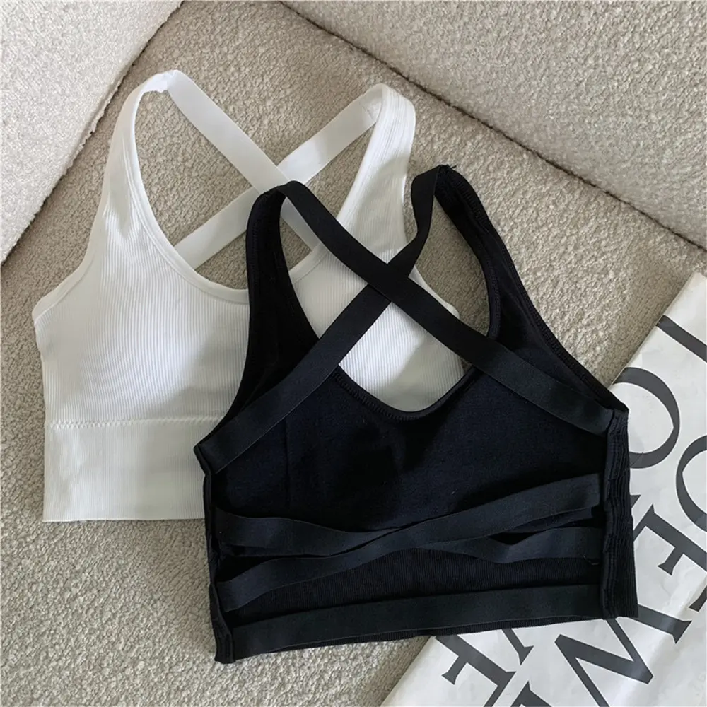 Summer Ladies Camisole Solid Color Hollow Out Fitness Sleeveless Camisole Built In Bra Thin Shoulder Strap Vest Woman Cropped Top