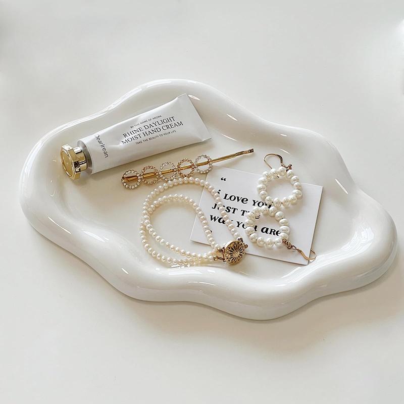 Unique Cloud Shaped Jewelry Dish Tray, 1 Count Ceramic Ring Storage Holder, Jewelry Storage Tray for Home Bedroom without Jewelry, Decorative Desk Accessories, Household Items, Jewelry Organizer, Ornaments 6