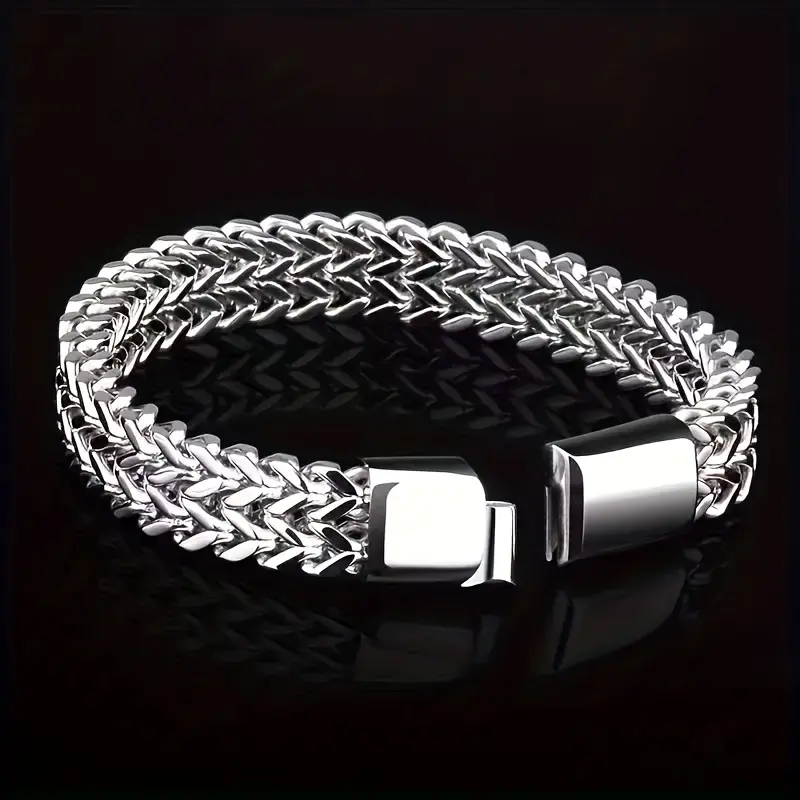Stainless Steel Braided Double Row Cuban Link Bracelet, Unisex Fashion Jewelry, Magnetic Clasp, Casual Style, Gift for Husband, Friends, Father jewelry 0
