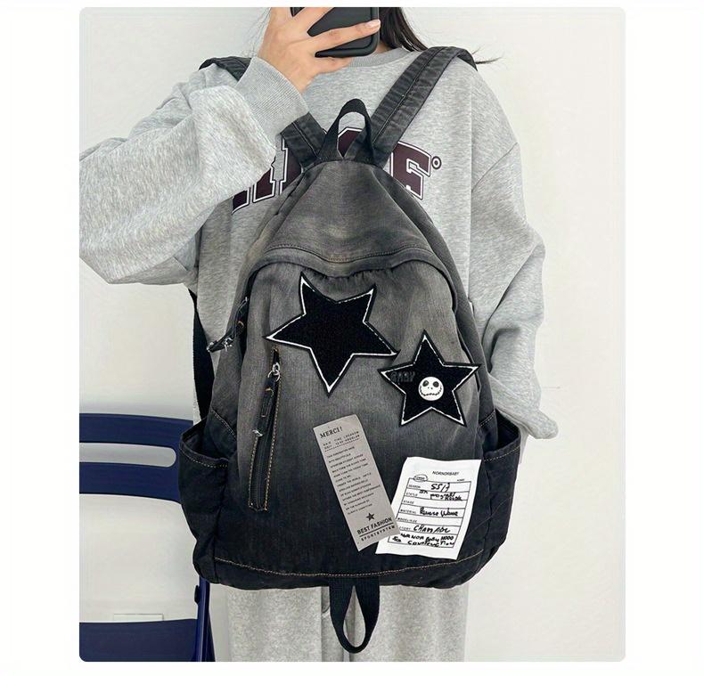 Product Introduction of Vintage Style Tie-Dye Denim Backpack, Large Capacity with Adjustable Straps - Fashion Backpack for School and Commuting 22