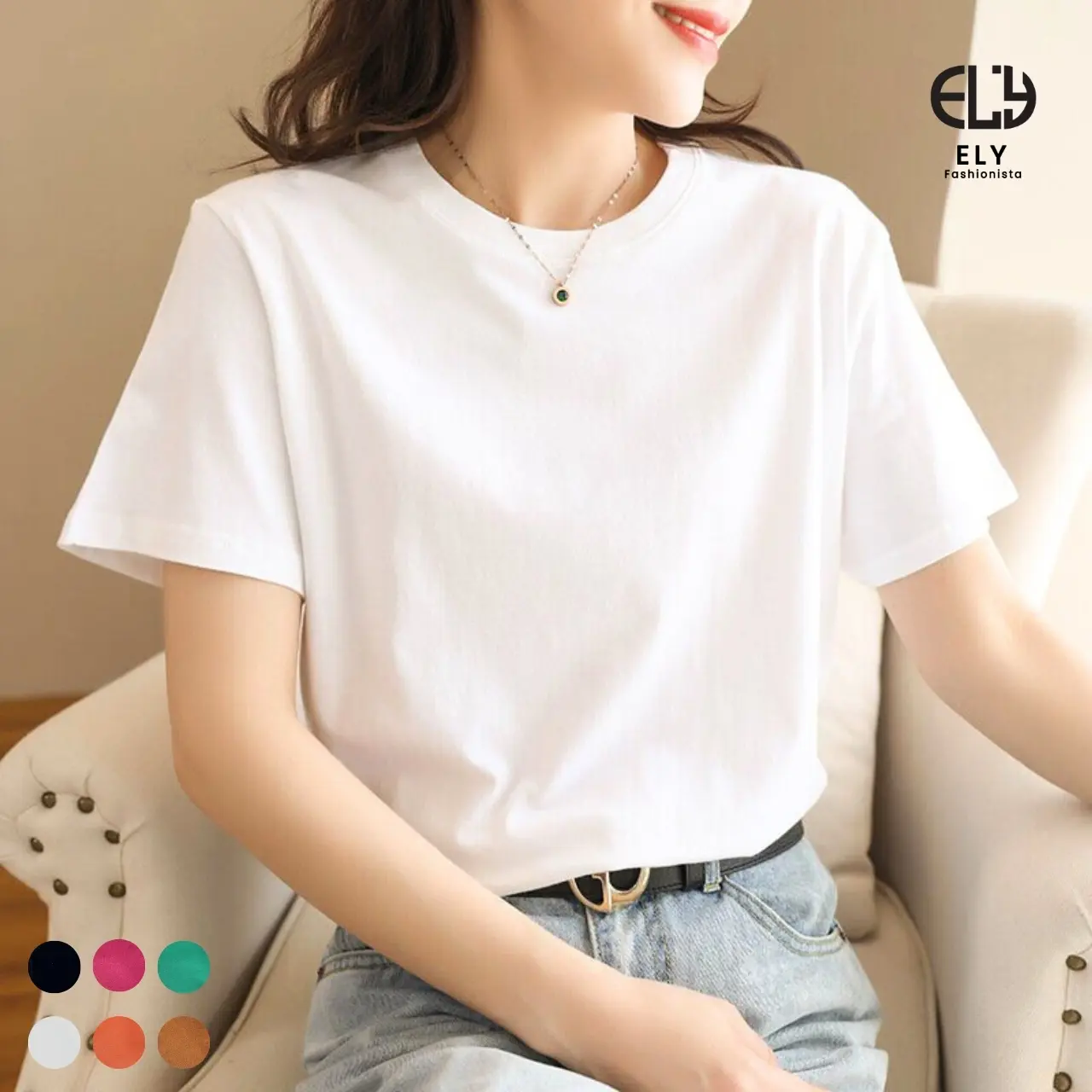 Áo thun nữ tay ngắn cổ tròn dáng suông form vừa chất cotton co giãn không bai nhão mặc lên là đẹp phong cách thời trang đi làm đi chơi đều đẹp ELY207R Women Top