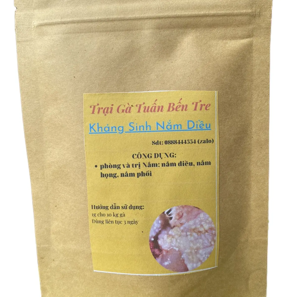 Nấm Diều, Họng Phổi, Nội tạng- (dạng bột túi 100g) dùng cho gà Xử lý nấm trên gà dẫn đến gà chậm hấp thu