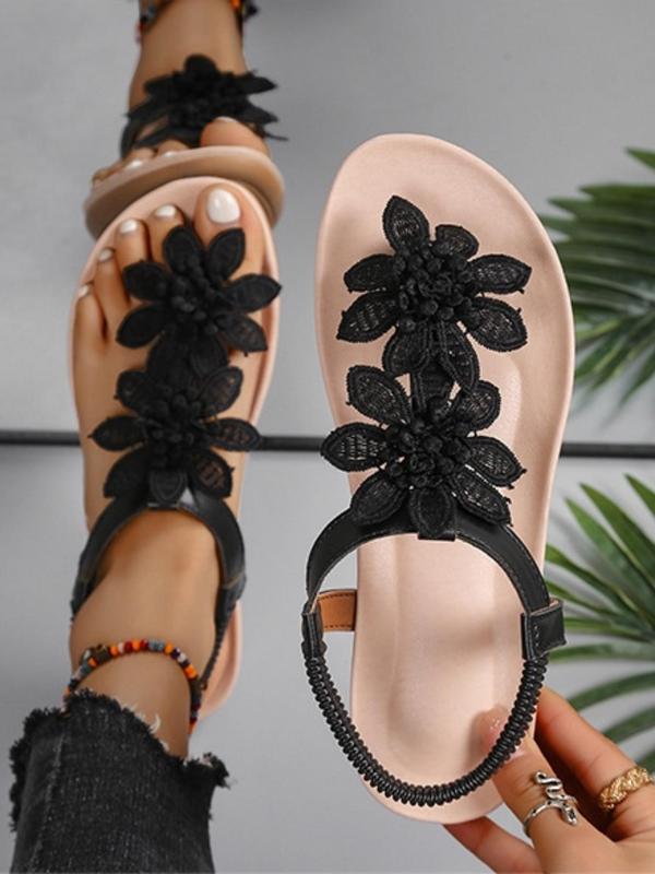 Women's Fashionable Flower Decorated Slingback Sandals, Casual Boho Style Flat Sandals for Beach Vacation, All-match Commuter Shoes for Work & Daily Wear 6