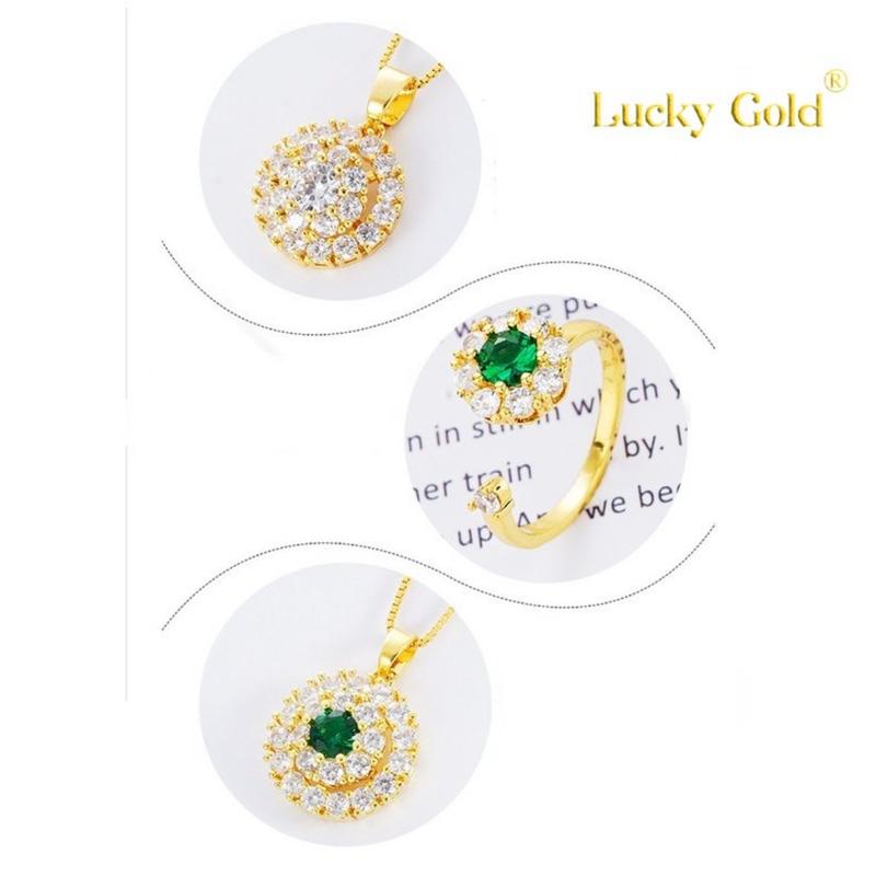Product Introduction of [Lucky K Gold] 18K Gold Zircon Super Flash Ring Necklace Set No Color Fading Women's Jewelry 80