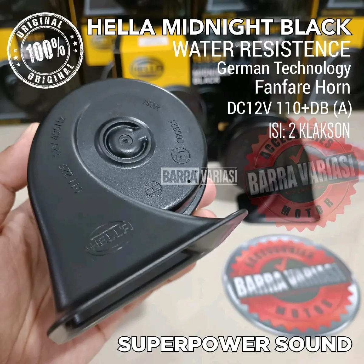 KLAKSON KEONG DOBEL HELLA MIDNIGHT BLACK 12VOLT ORIGINAL