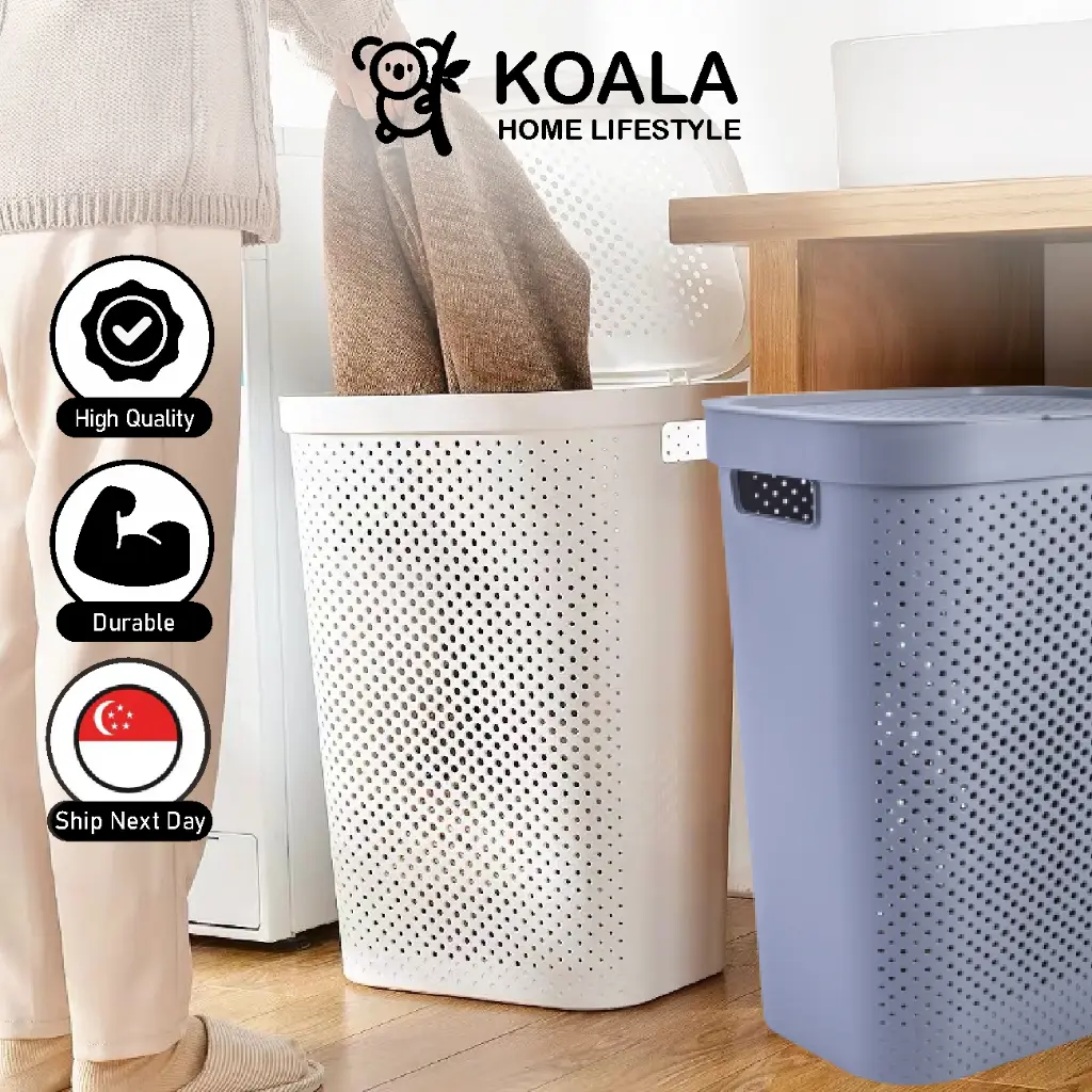 Koala Home Laundry Basket/Plastic Laundry Basket/Dirty Clothes Basket/Bathroom Dirty Basket/60L Large Capacity Organiser