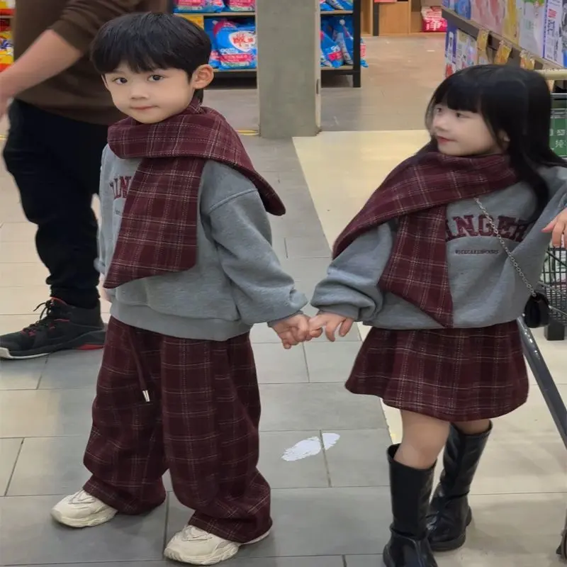 Bộ Đồ Mặc Nhà Cho Trẻ Em, Mùa Thu Và Mùa Đông, Quần Dài Kẻ Sọc Cho Bé Trai, Váy Nỉ Lót Nhung Màu Đỏ Công Chúa Nhỏ Phong Cách Phương Tây, Thời Trang Hợp Xu hướng, Phong Cách Joker 1