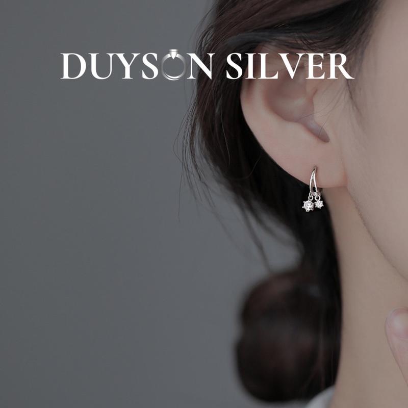Khuyên tai bạc nữ vòng tròn đá rơi, bông tai bạc 925 DUYSON SILVER (1 ĐÔI) [KVDDXK9-KX]