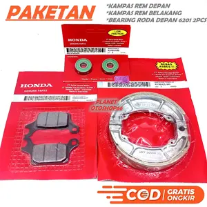 PAKET KAMPAS REM K59 VARIO 125 / 150 / 160 KEYLES TECH NEW GENIO KAMPAS REM TROMOL BELAKANG + DISPED / DISPAD DEPAN / BEARING 6201 2 PCS / KLAHAR / BERING / LAHAR
