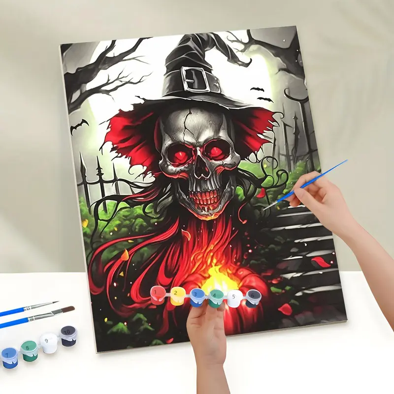 Skeleton Pattern Painting By Numbers Kit, 1 Set DIY Paint By Numbers Kit without Frame, DIY Wall Art Painting for Home Bedroom Living Room Decor 5