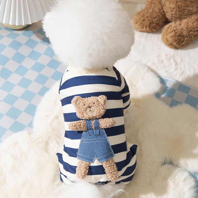 Spring Autumn Pet Striped Jumpsuit Sweet Pajamas Cute Cartoon Pattern Kitten Puppy Shirt Poodle Maltes Medium Small Dog Clothes 2