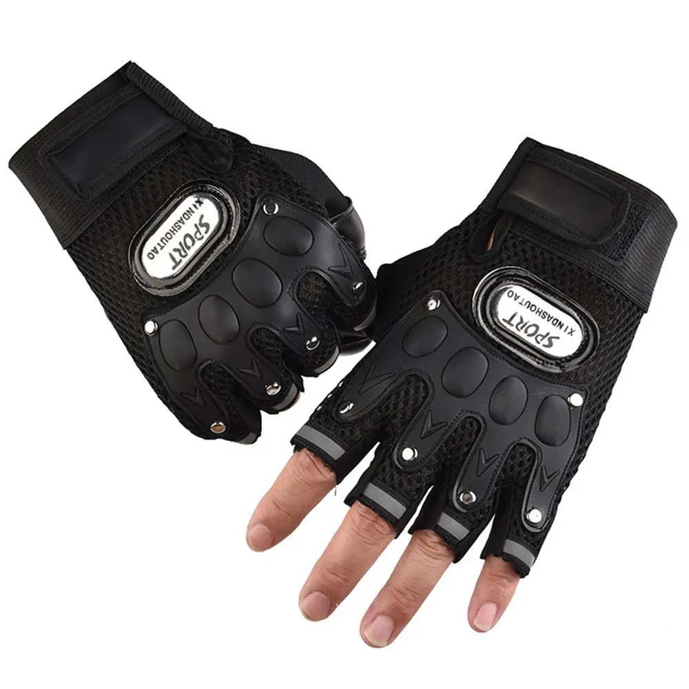 Găng Tay Xe Máy Nửa Ngón Cho Nam, Thể Dục, Đạp Xe, Chống Trượt, Hở Ngón, Da PU, Để Đạp Xe