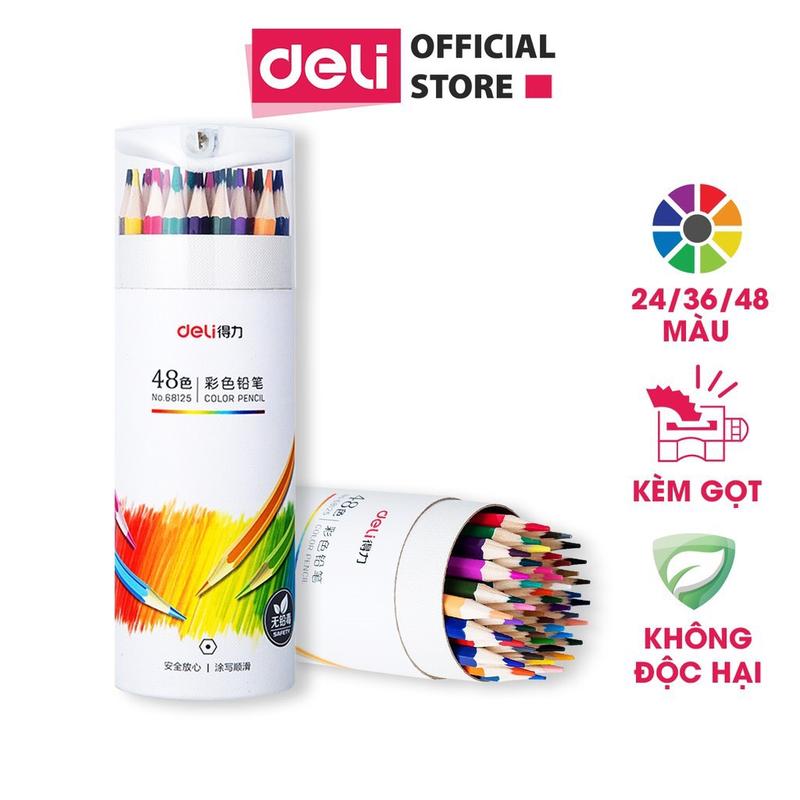 Bút Chì Màu Cốc Kèm Chuốt Gọt Deli - Màu Chì Cho Bé Thân Gỗ Tự Nhiên An Toàn Vẽ Thiết Kế Phác Họa Tô Màu Tranh