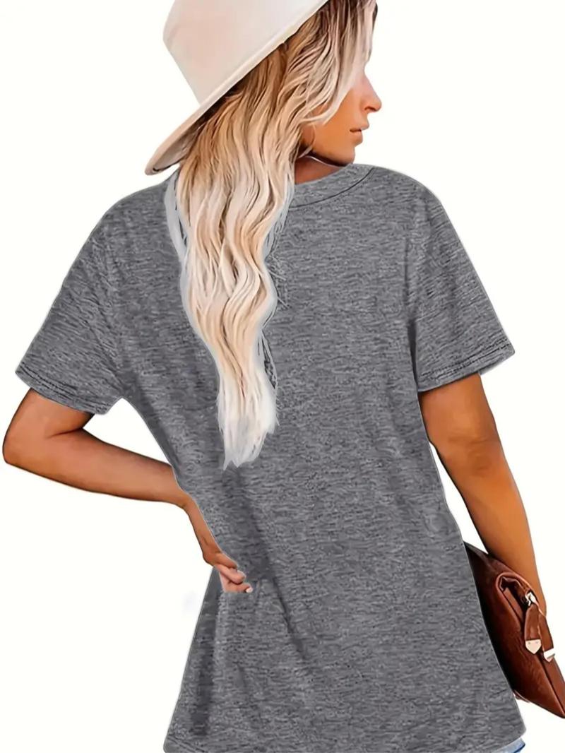 Product Introduction of 【Plus Size】 Letter Print Round Neck Tee, Casual Short Sleeve Crew Neck T-Shirt for Summer, Women's Plus Clothing for Daily Wear 2