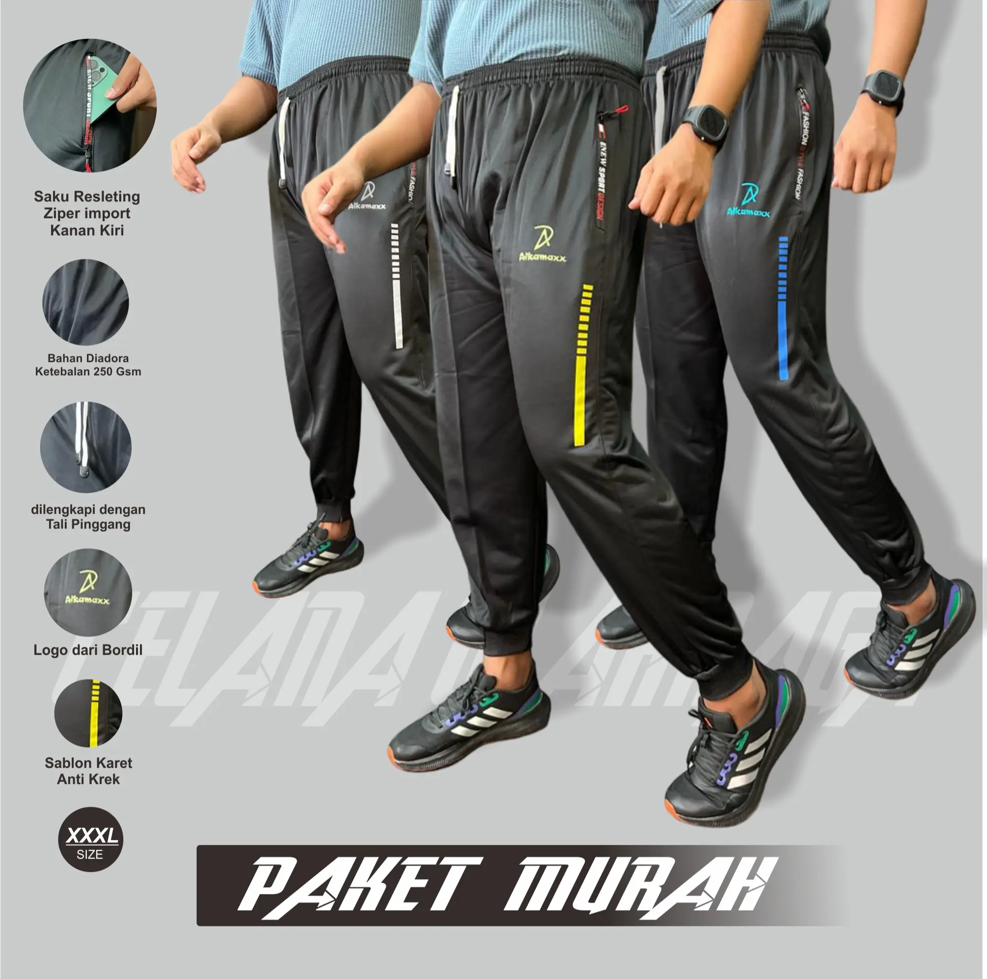 SANGAT MURAH !!! 3PCS Celana Jogger Zipper Premium Sport