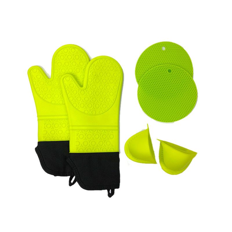 Product Introduction of Silicone Heat Insulation Oven Gloves Microwave Oven High Temperature Resistant Thickened Kitchen Insulation Gloves Honeycomb Mat Handbag 6-Piece Set 20