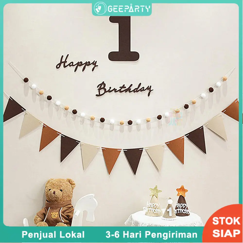 Kopi Coklat Retro Selamat Ulang Tahun Bendera Spanduk Huruf Kain Felt Kebutuhan Dekorasi Pesta Ulang Tahun