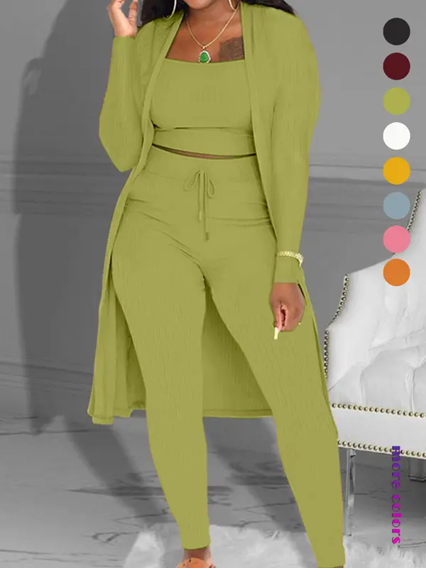 Women's Plain Long Sleeve Open Front Cardigan & Tie Front Leggings & Sleeveless Cropped Top Set, Casual Chic Elegant Fashion Cozy Breathable Women's Lounge Outfits for Fall, Ladies Fall Co-ord Sets, Womenswear, Clothes 3