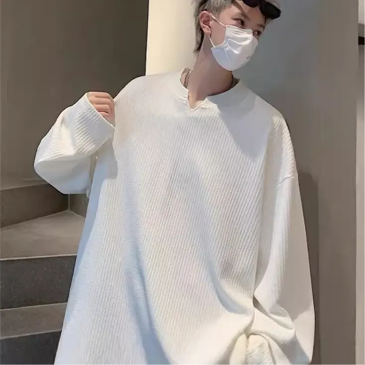 Áo len da cá tay phồng may cổ trụ chữ V form rộng unisex - Sweater dáng oversize bigsize kiểu basic đường phố hàn quốc đẹp 6