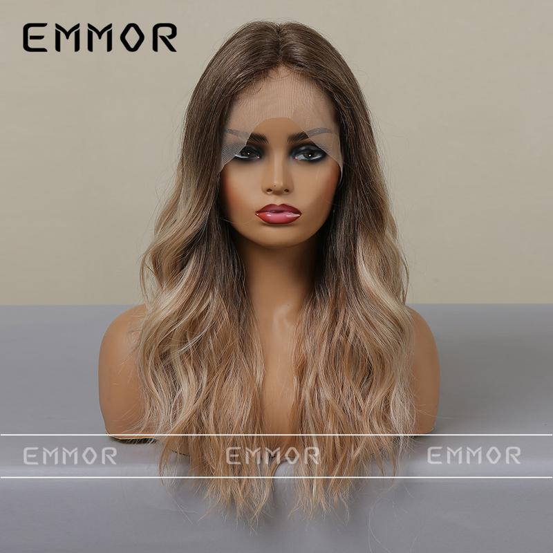 New Hair Lace Lace Small T Dark Brown Gradient Light Brown Big Wave Long Curly Hair European and American Style Lace Wig for Women 2