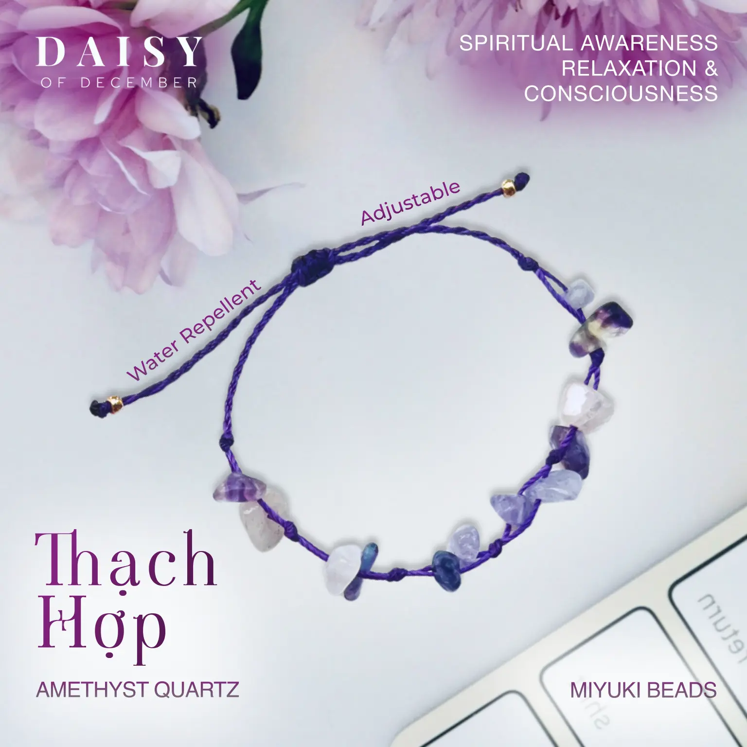 Vòng tay đá thạch anh Handmade DOD - Thạch Hợp - Freesize 13-18cm - Phụ kiện thời trang Bracelet trang sức