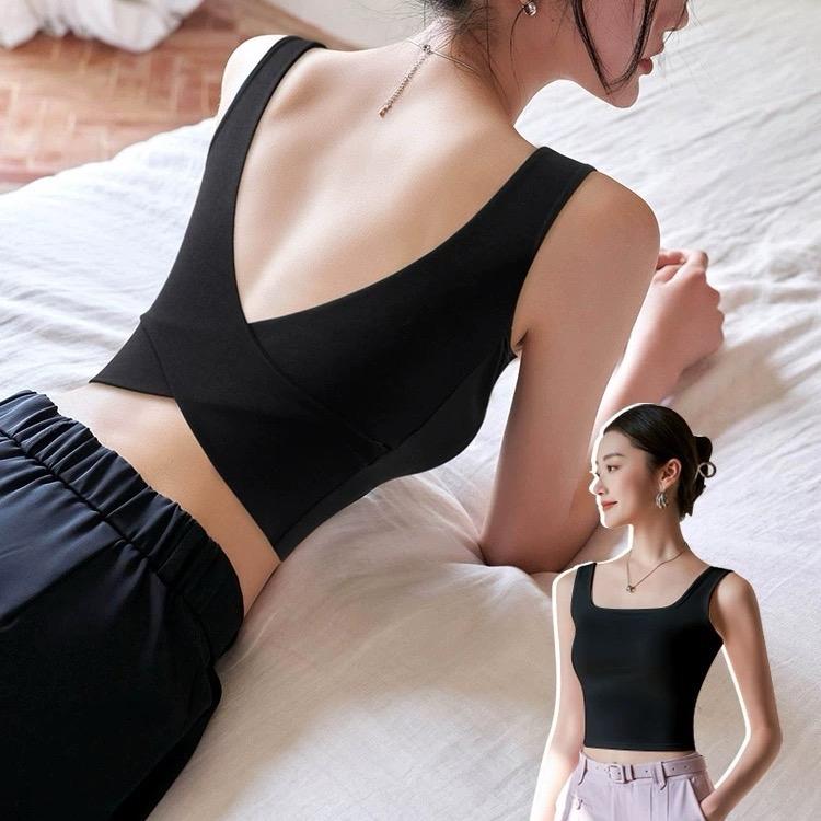 813 Áo Sát Nách Cổ U Croptop Có Đệm Ngực Chéo Lưng Đẹp Chất Liệu Cotton Nữ Women Nhung Jean