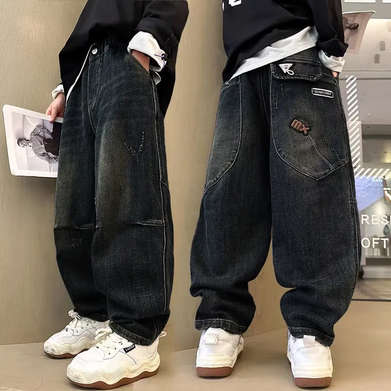 Quần Jean Xuông Hiphop Mx Cho Bé - Dòng Sản Phẩm Mới Nhất, Chất Liệu Bò Đứng Fom, Màu Đen/Xanh, Sz10-Sz15 đồ  đi đám cưới 13 tuổi