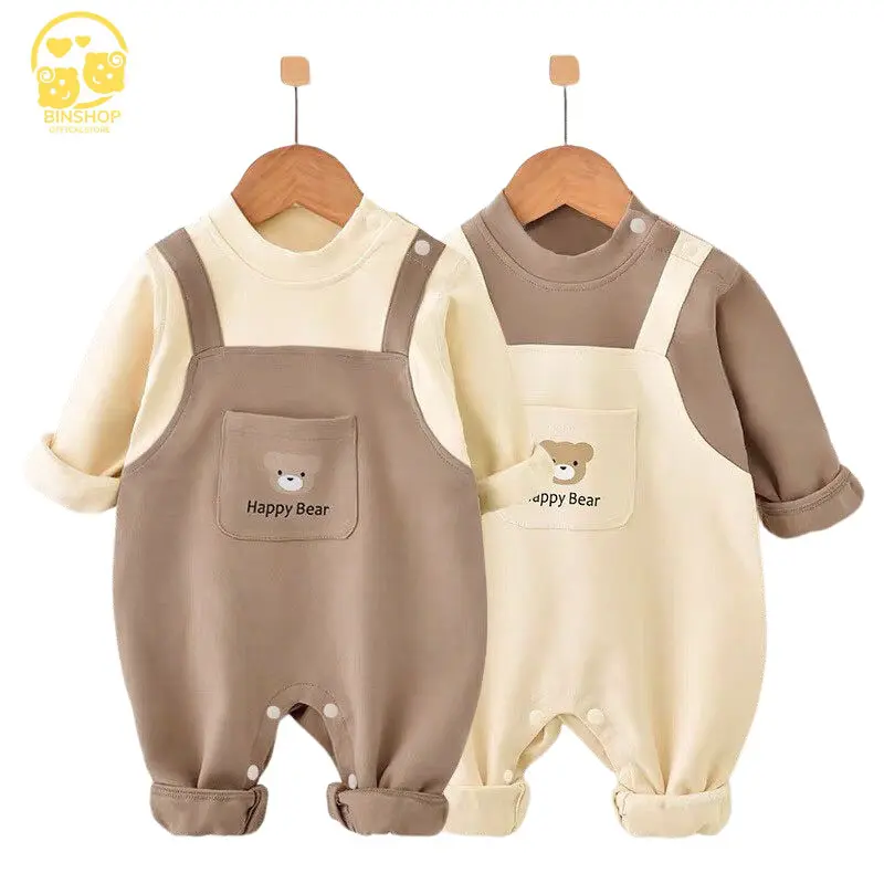 Bodysuit cho bé dài tay chất Cotton,quần áo thu đông cho bé trai, bé gái Hình Gấu dễ thương, Mẫu quần áo sơ sinh 0-12M Jumpsuit Voi