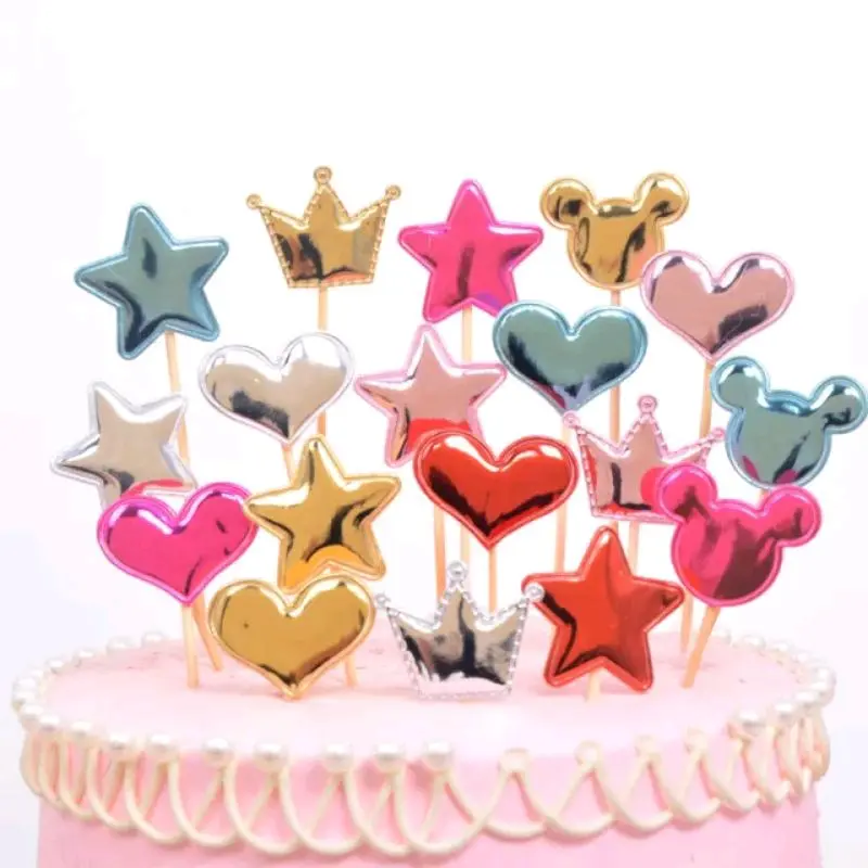 Cake Topper Tusuk Bentuk Love Bintang Mahkota Isi 5 Pcs 0