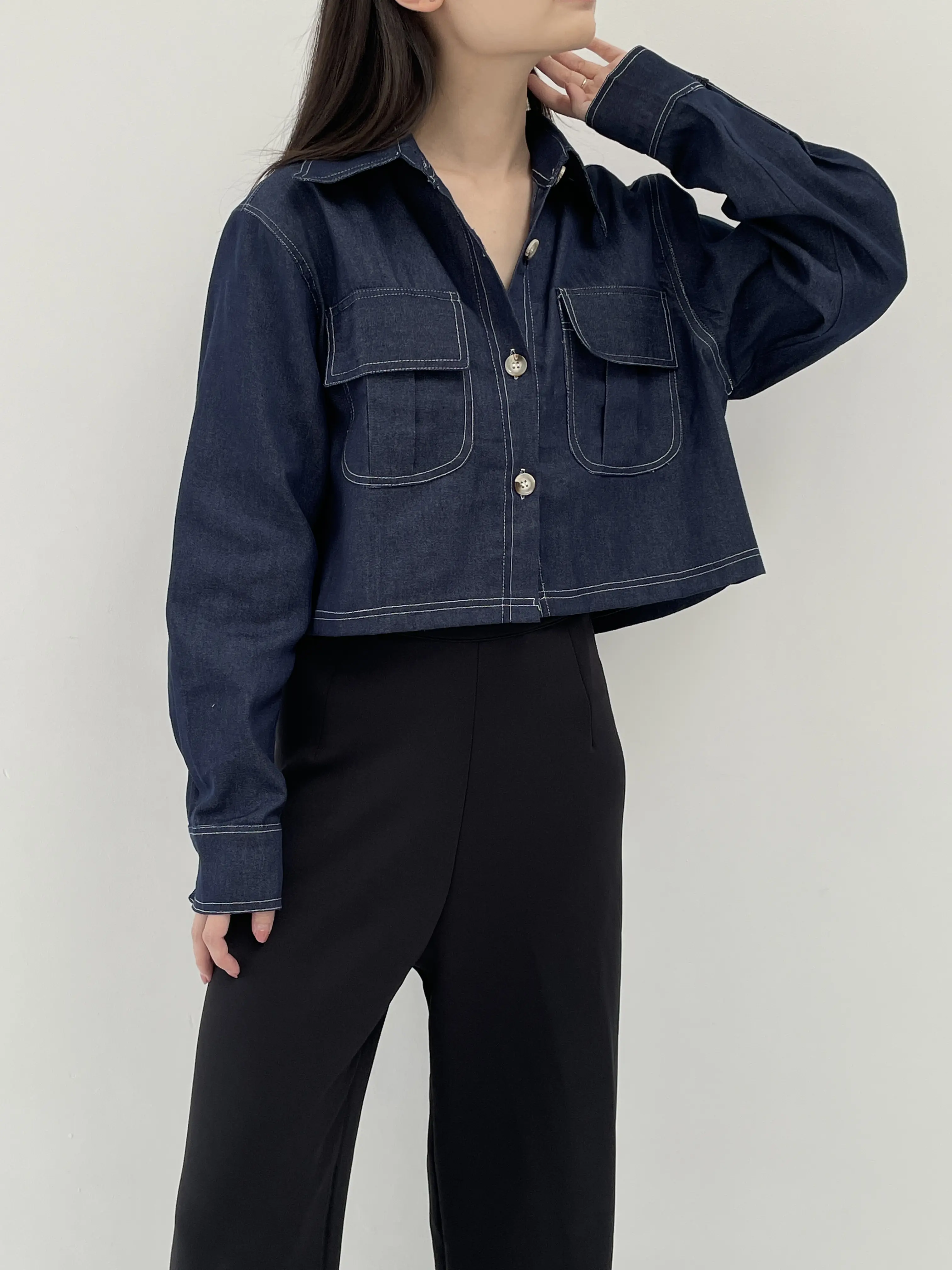 Lynne Oversize Denim - Kemeja Wanita Oversize Kancing Outer Atasan Jaket Panjang Blazer Cardigan