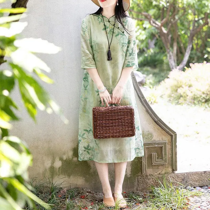 Stylish Plus Size Cotton Linen Floral Midi Dress sage green dress attending  wedding mook dress summer dress - TikTok Shop Philippines