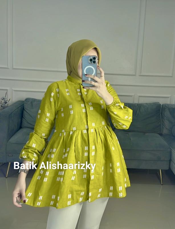 Blouse Rempel Motif Kapsul Terbaru Atasan Batik Wanita Kantor Katun 2