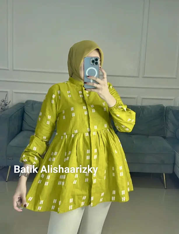 Blouse Rempel Motif Kapsul Terbaru Atasan Batik Wanita Kantor Katun 2