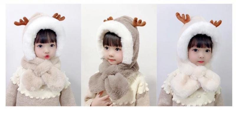 Product Introduction of Winter new children's hat scarf combination male and female children warm plush cute baby deer antler ear protection hat 7