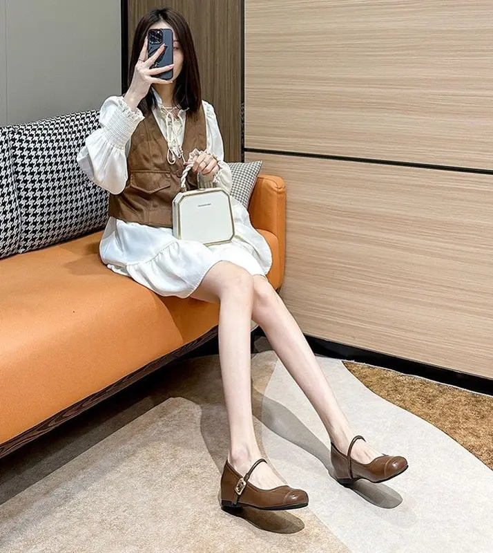 Giày búp bê độn đế (giấu đế) tôn dáng, chất da thật êm mềm, ôm chân - Đế cao su chống trơn trượt 4