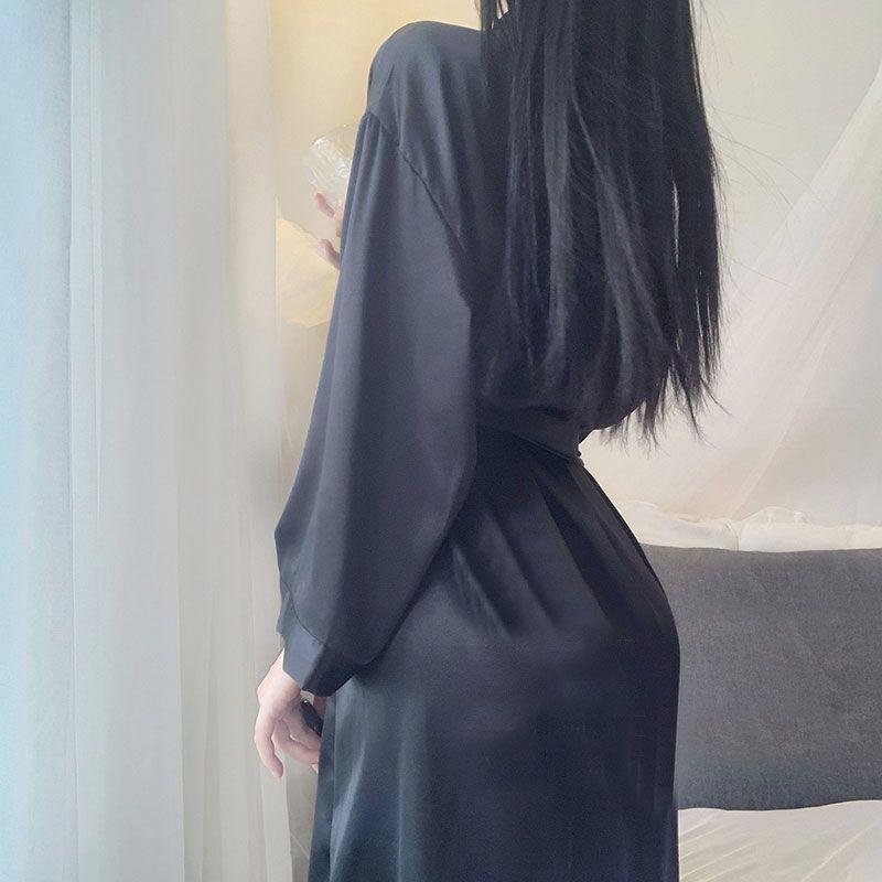 Product Introduction of Bathrobe Women's Summer Thin Ice Silk Robe New Style White Silk Fashion Pajamas Japanese Kimono Spring and Autumn Womenswear Gowns 13