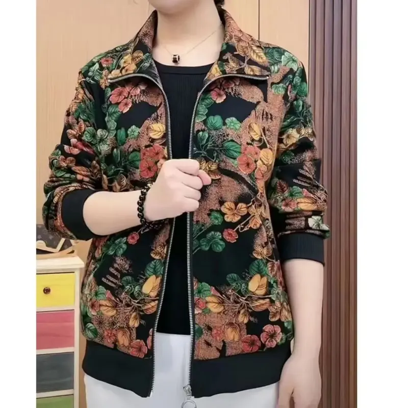 Áo Khoác Cho Mẹ TRUNG NIÊN, Quần Áo Mùa Thu Cho Nữ, Bó Sát, Phong Cách Hàn Quốc, Thường Ngày, Thanh Lịch, In Hình Hoang Dã, Áo Cardigan Thanh Lịch, Thích Hợp Cho Phụ Nữ 3