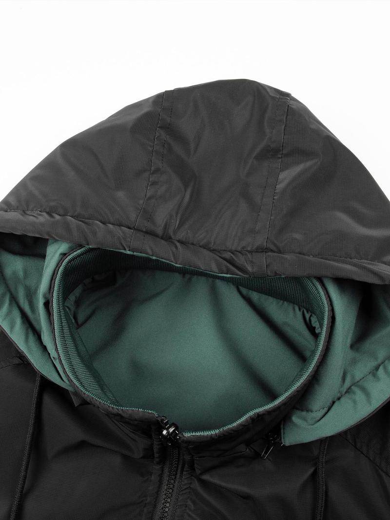 Product Introduction of Men's Solid Color Reversible Pocket Zipper Removable Hooded Jacket, Loose Casual Waterproof Windproof Drawstring Long Sleeve Outerwear for Fall & Winter, Men's Clothes for Daily Wear 3