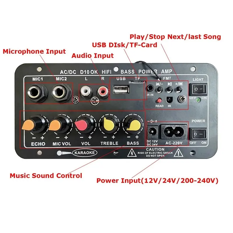 Amplifier Papan Ampli Rakitan Bluetooth USB FM Radio TF Player Subwoofer DIY 400W 1