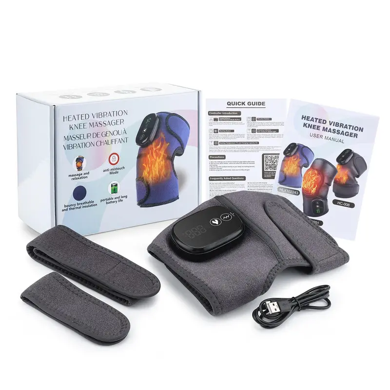 Electric Knee Massager, Rechargeable 3 in 1 Knee Elbow Shoulder Heating Pad, Wireless Hot Compress Relaxation Vibration Massage Tool for Home & Travel 8