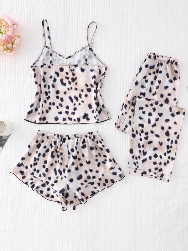 Women's Leopard Print Cami Top & Shorts & Pants Pyjama Set, Camisole & Shorts & Pants, Women's Sleepwear for Summer 3