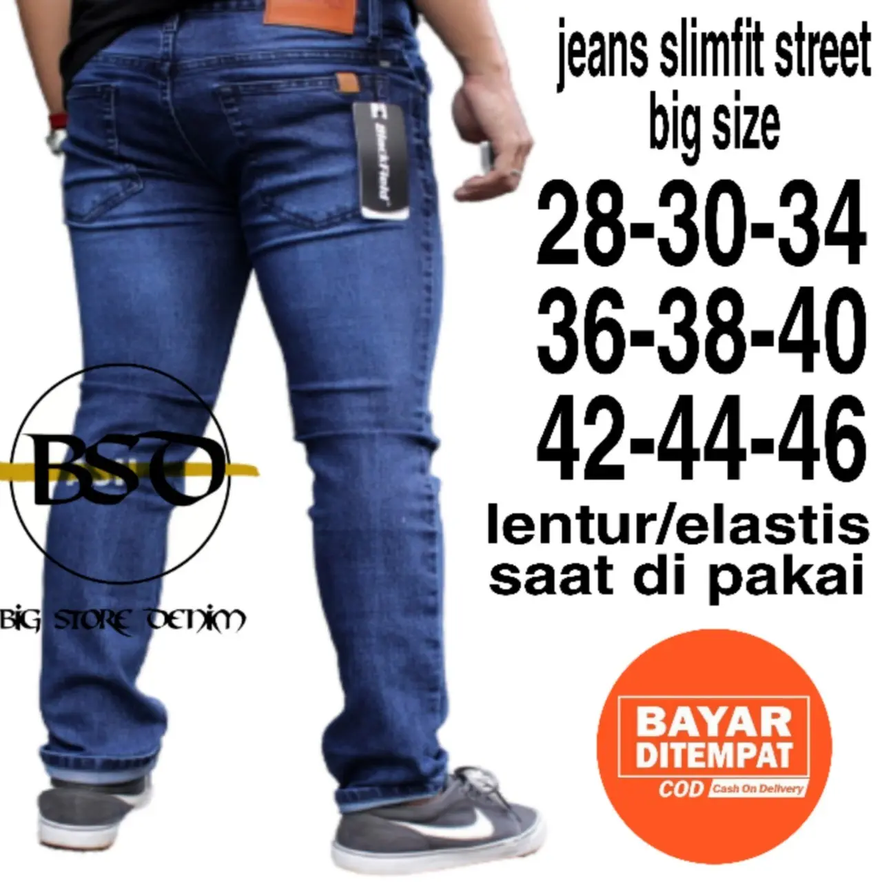 CELANA JEANS PRIA PANJANG SlimFit PREMIUM BIG SIZE 28-46 JUMBO STREETCH bandung denim  Nyaman Slim Fit  Melar Stretch High Hitam Skinny Cowok Dewasa Distro Biru