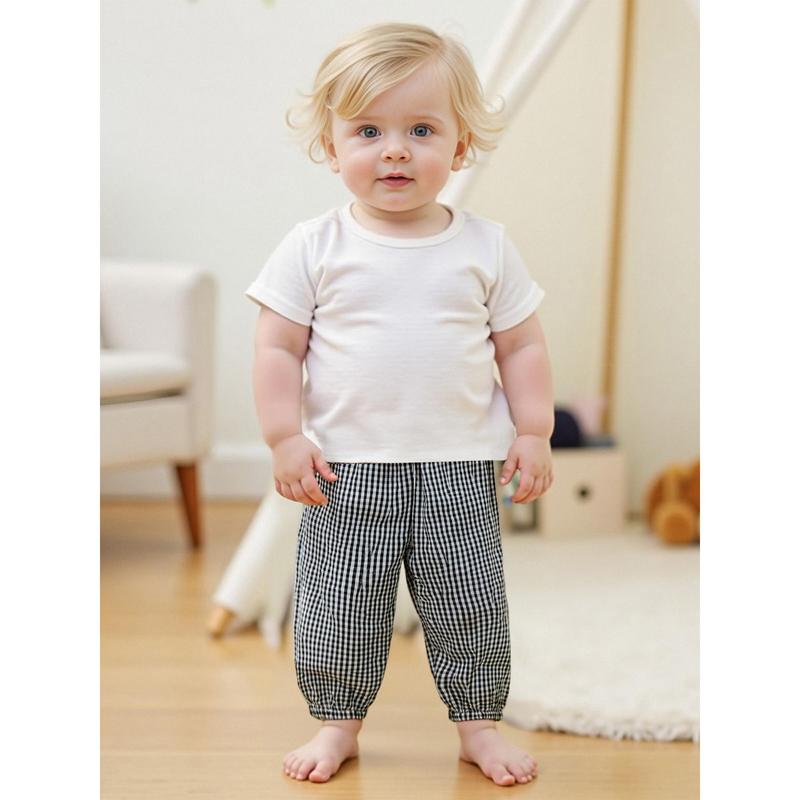 Kids Girls Boys Jogger Pants Loose Plaid Print Elastic Waist Trousers Casual Bottoms for Toddler Newborn Infant 4